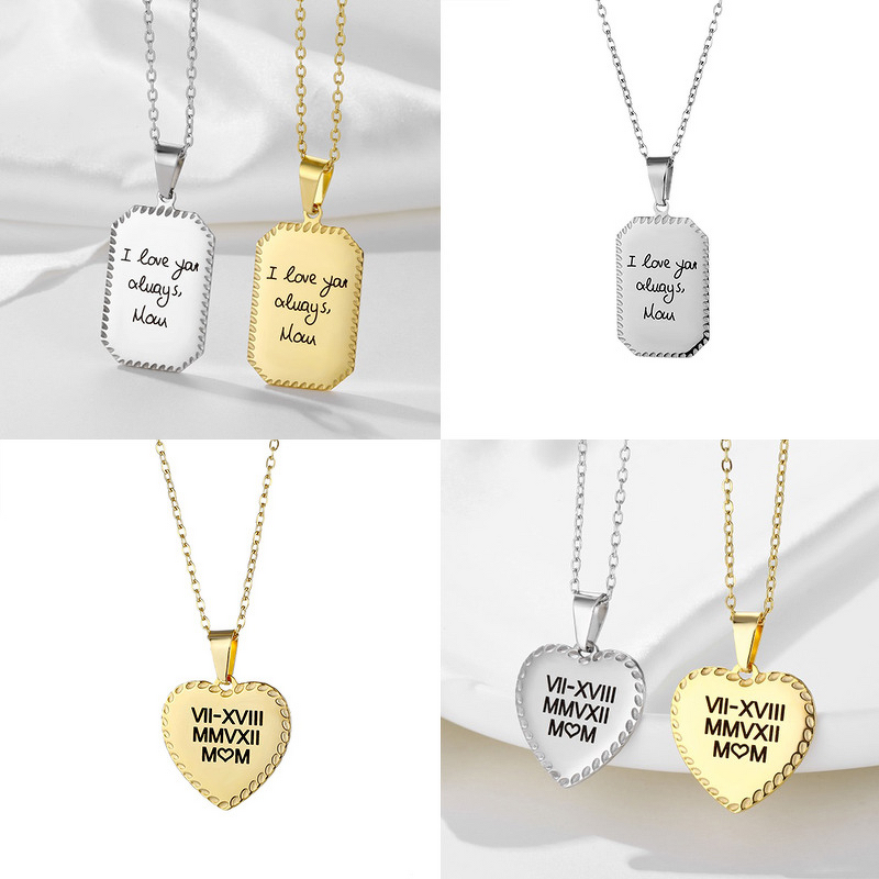 Stainless Steel Heart Necklace Manufacturer - New Design Cross-border Personalized with Bamboo Chain Vintage Style Custom Blank Pendant