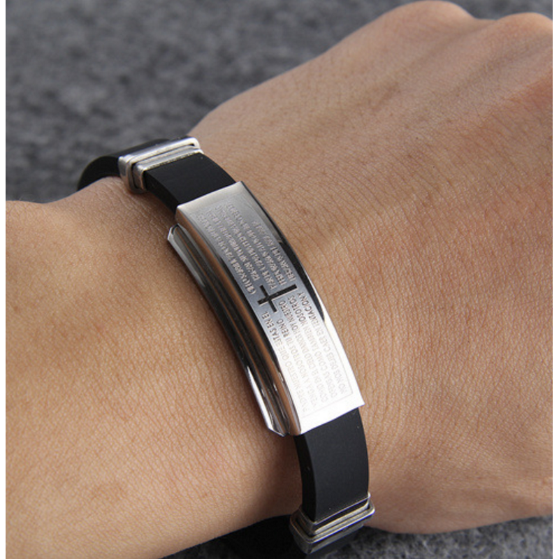 Stainless Steel Cross Bracelets Manufacturer - Christian Women Men Rubber Religion Accessories Jewelry Engraved Bangle Wholesale
