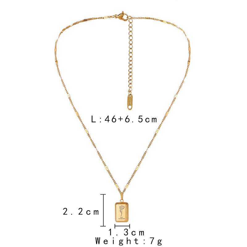 Stainless Steel December Flower Pendant Necklace Manufacturer - European American Fashion Trend Niche 18k Gold Square Jewelry Birthday Gifts