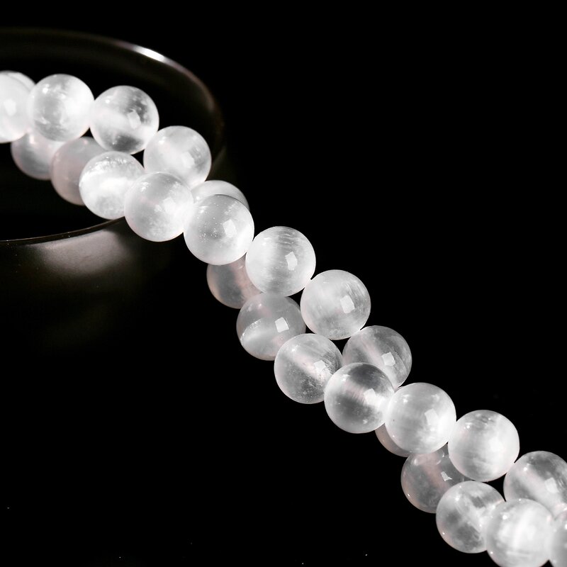 Natural Stone Beads Manufacturer - 5A White Selenite Clear Cat Eye Gypsum Loose Beads