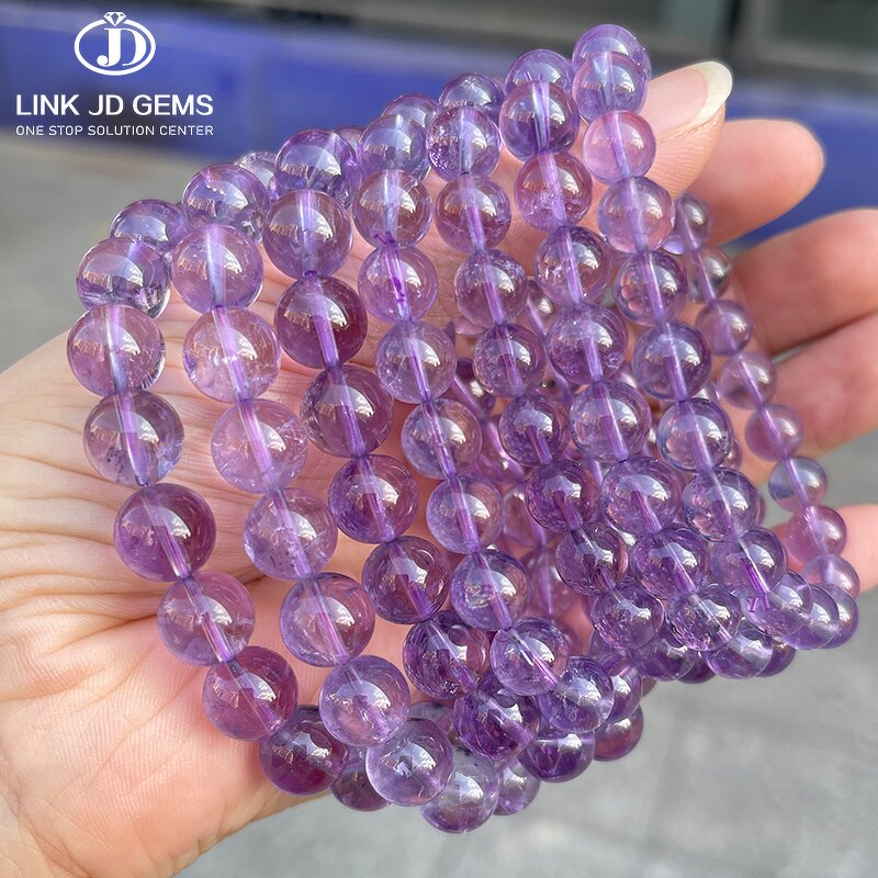 Natural Bolivian Lavender Quartz Bracelet - 8-10mm 7AA Amethyst Jewelry for Calmness