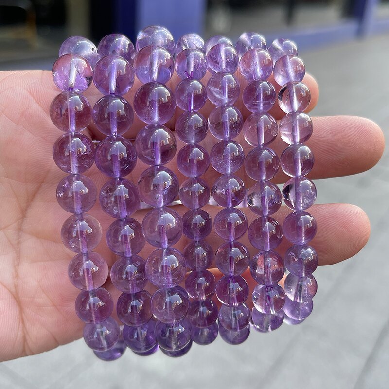 Natural Bolivian Lavender Quartz Bracelet - 8-10mm 7AA Amethyst Jewelry for Calmness
