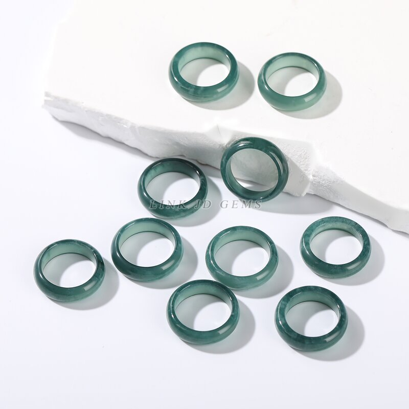 Natural Guatemala Blue Water Jadeite Ring - Gemstone Round Women Men Fashion