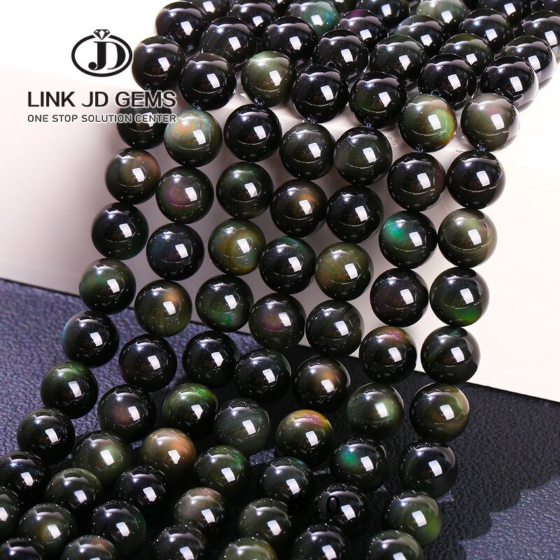 Semi-Precious Gemstone Beads - Natural Black Rainbow Obsidian Ice Black 4-14mm Loose Beads