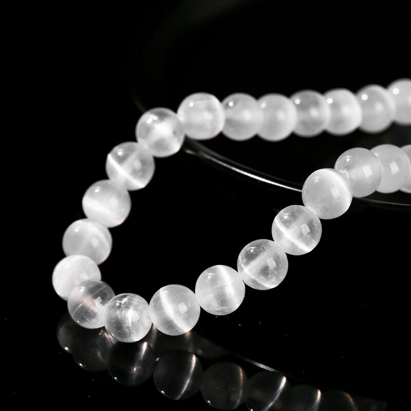 Natural Stone Beads Manufacturer - 5A White Selenite Clear Cat Eye Gypsum Loose Beads