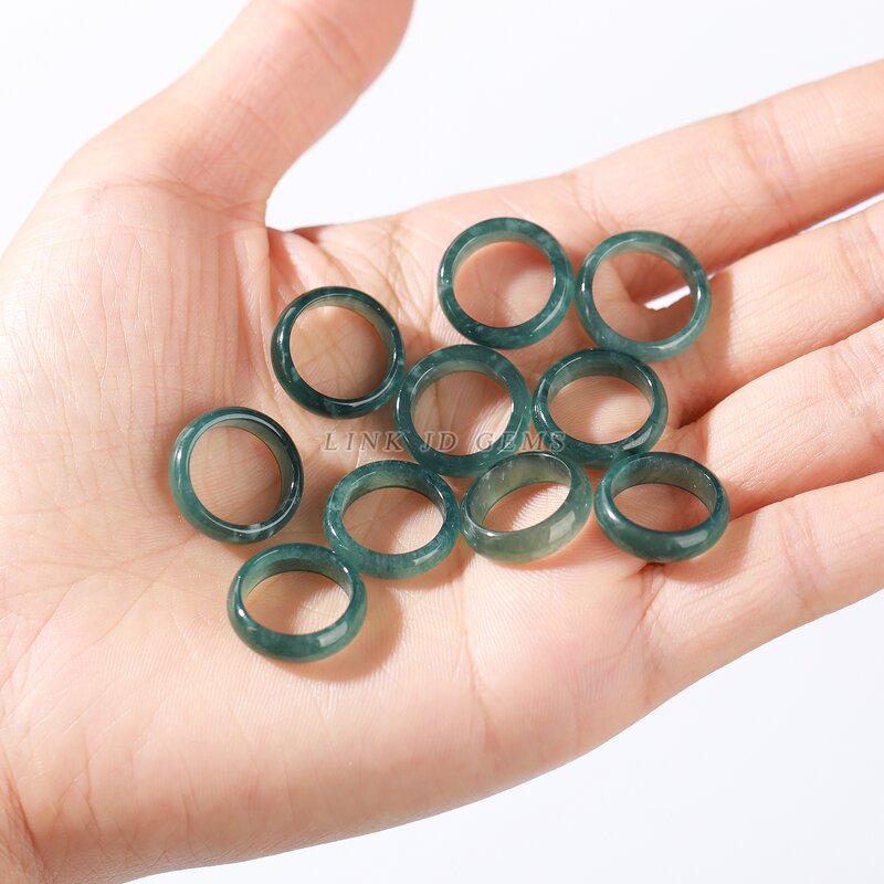 Natural Guatemala Blue Water Jadeite Ring - Gemstone Round Women Men Fashion