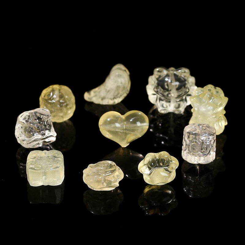 Natural Yellow Crystal Stone Carved Beads - Cat Paw Lion Head Heart Shape Lemon Quartz