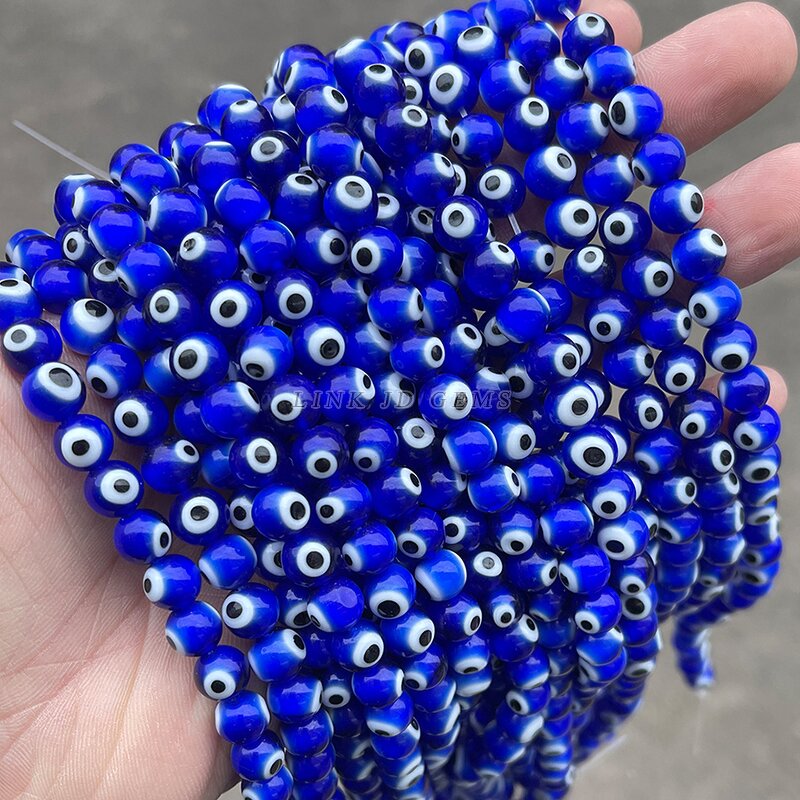 Dark Blue Evil Eye Beads - 4-10mm Round Shape Glazed Glass for Bracelet Earring Necklace