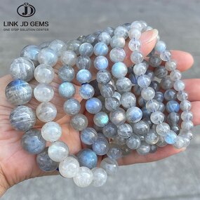 AAA Gray Moonstone Bracelet - High Quality Natural Grey Round Beads Wristband