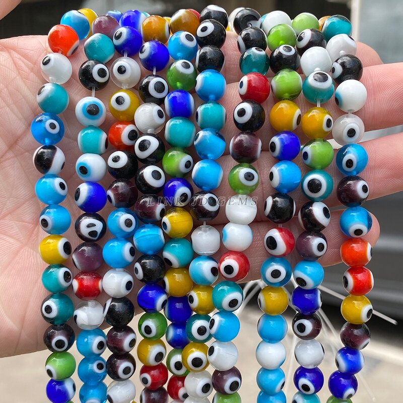 Random Mixed Color Evil Eye Beads - 4-10mm Round Lampwork Glazed Glass for Jewelry
