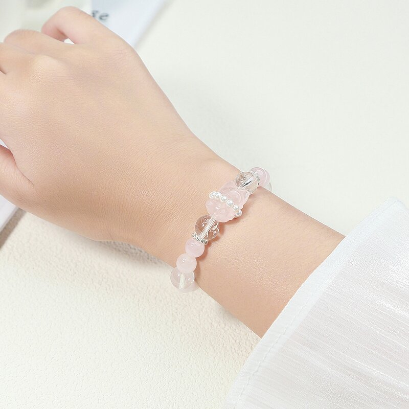 Premium Natural Rock Quartz Violet Amethyst Bracelet - Nine-Tailed Fox with Silver