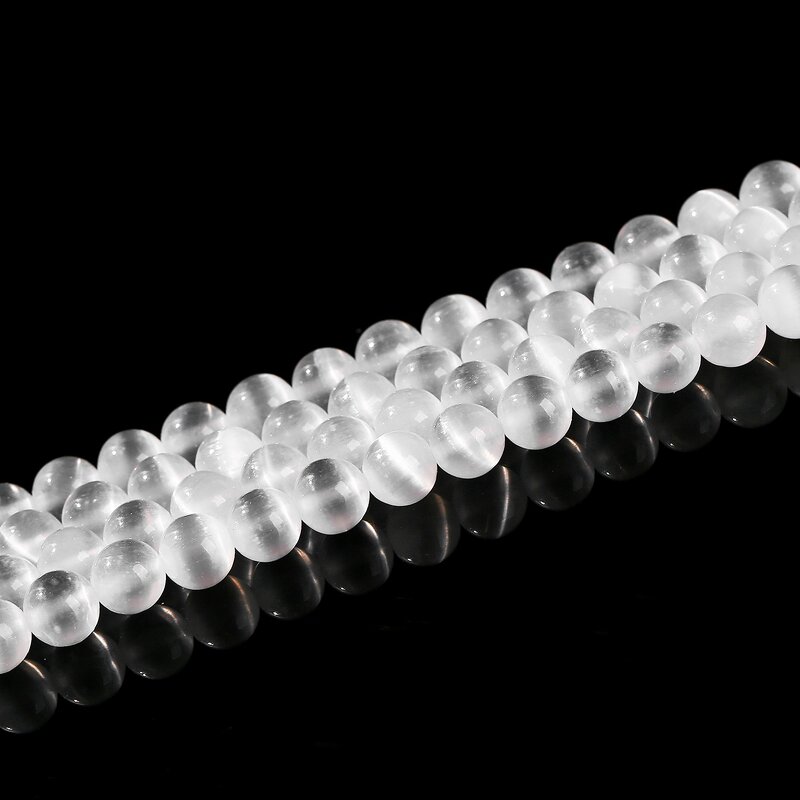 Natural Stone Beads Manufacturer - 5A White Selenite Clear Cat Eye Gypsum Loose Beads