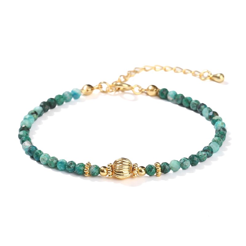 Small Faceted Natural Stone Beads Bracelet - with Copper and Alloy Tips for Women