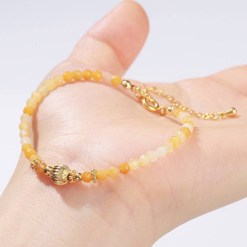 Small Faceted Natural Stone Beads Bracelet - with Copper and Alloy Tips for Women