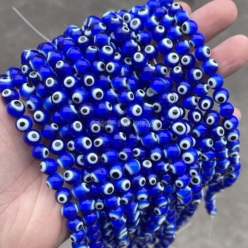 Dark Blue Evil Eye Beads - 4-10mm Round Shape Glazed Glass for Bracelet Earring Necklace
