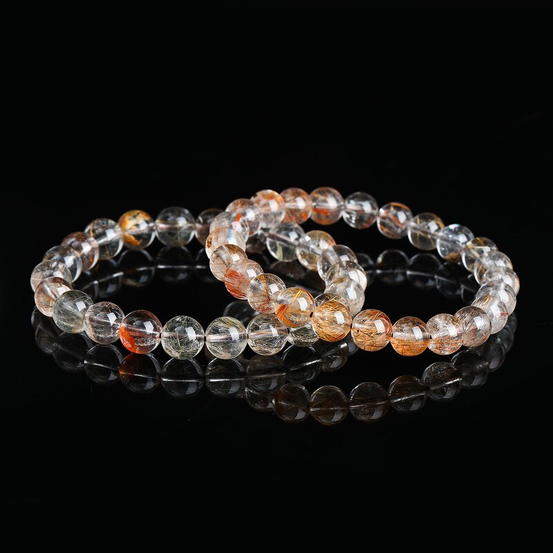 Natural Silver Rutilated Quartz Bracelet - Handmade High Quality Crystal Beaded