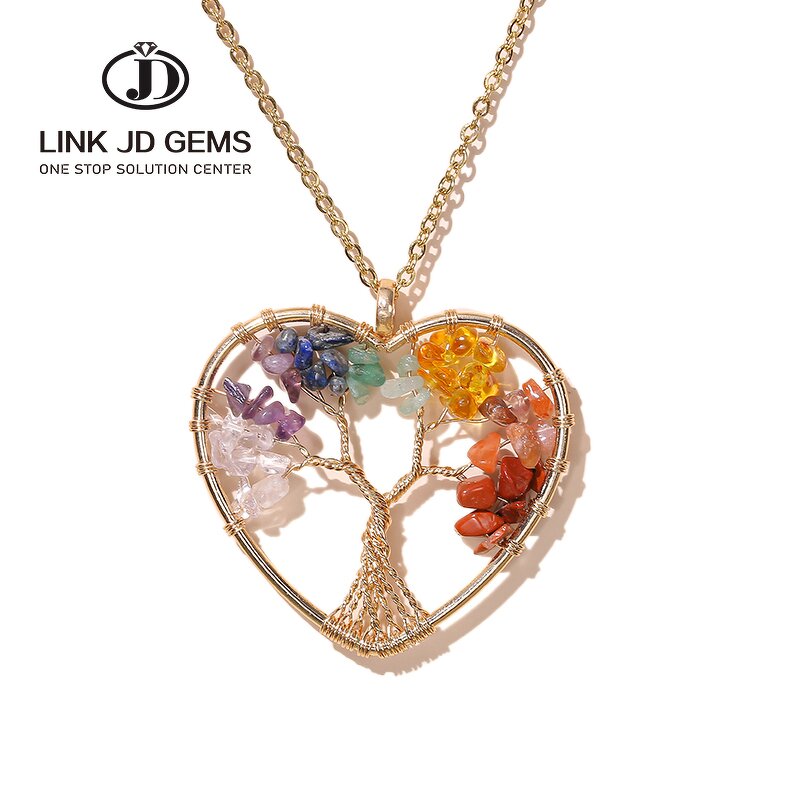 Stainless Steel Chain Necklace - 7 Chakra Healing Crystal Reiki Stone Seven Chakras