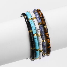 Small Faceted Natural Stone Beads Bracelet - with Copper and Alloy Tips for Women