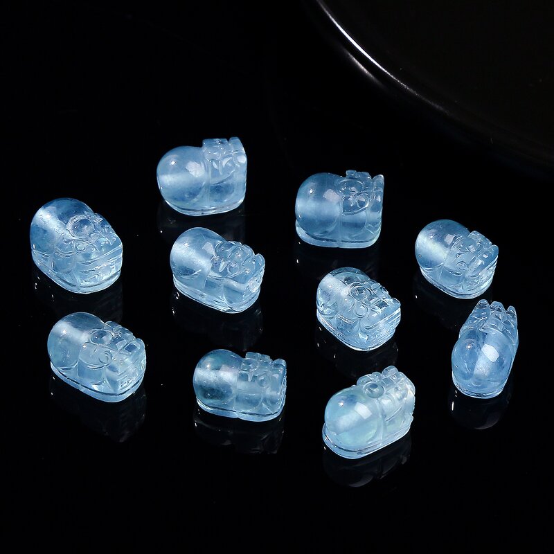 Premium Top Grade Natural Aquamarine Pixiu - 10-15mm 7A Ancient Chinese Amulet