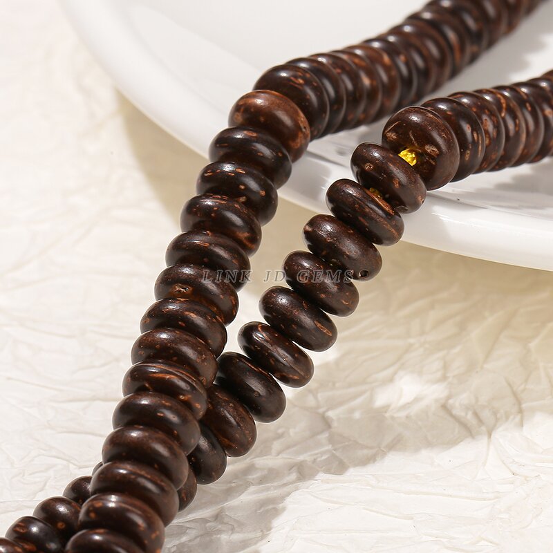 Natural Wood Coconut Shell Beads - Brown Abacus Shape 8x4mm 10x4mm Loose Spacer Bead