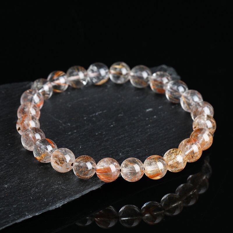 Natural Silver Rutilated Quartz Bracelet - Handmade High Quality Crystal Beaded