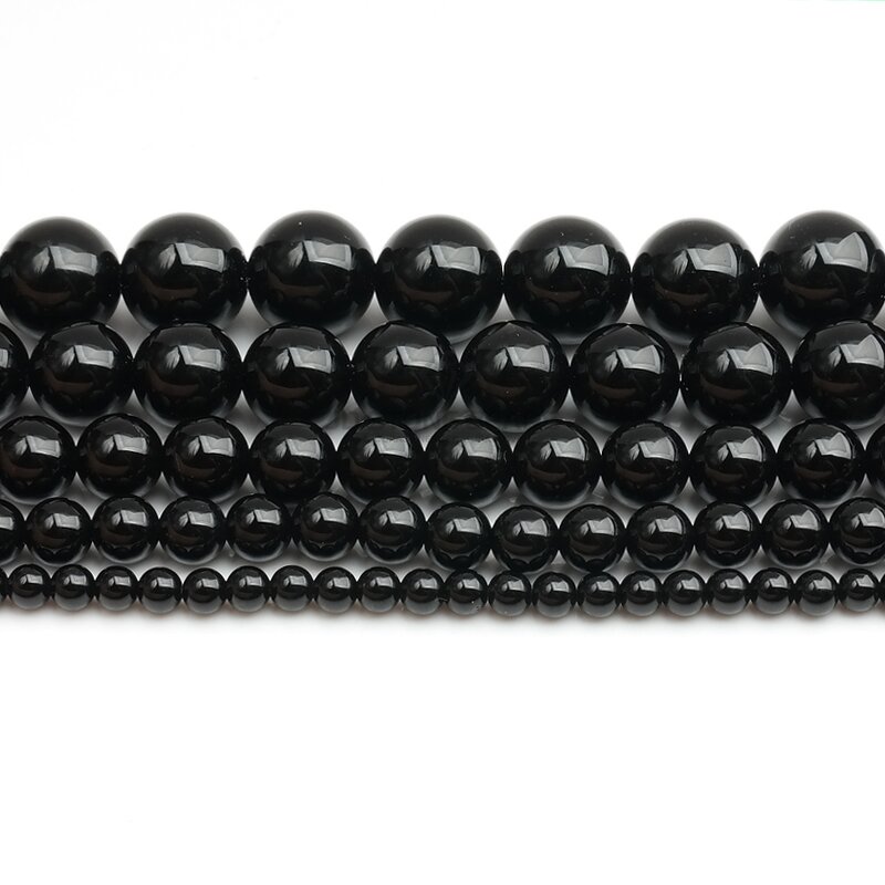 Natural Black Agates Onyx Stone Beads - 4-12mm Smooth Round Loose Beads for Jewelry Making