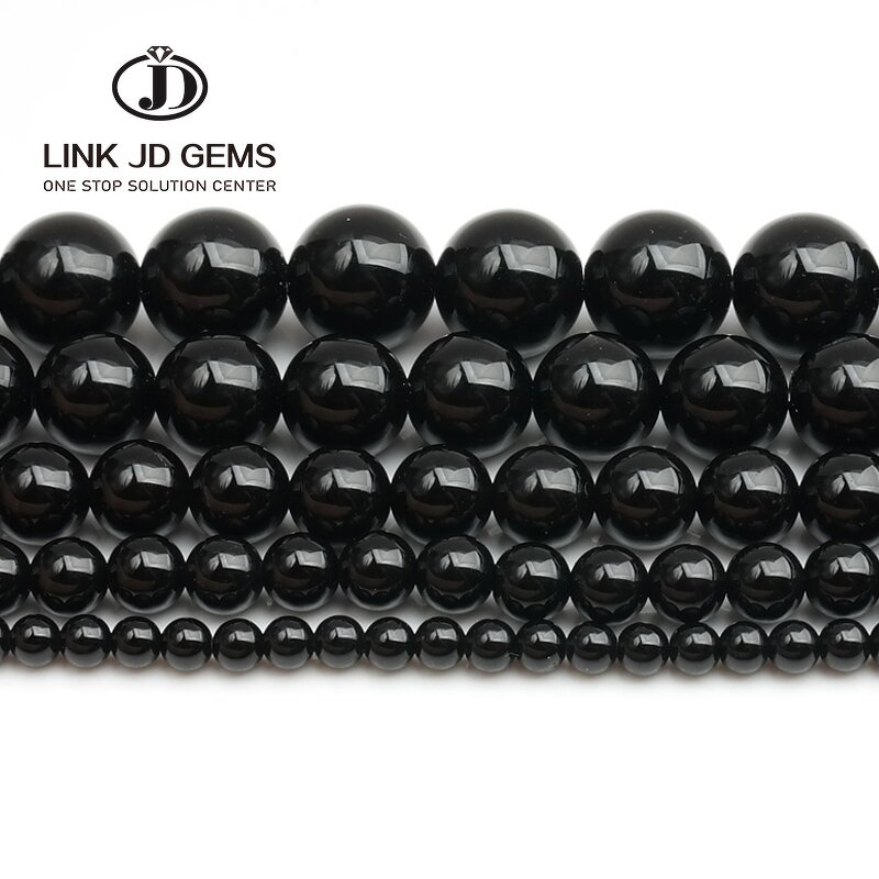 Natural Black Agates Onyx Stone Beads - 4-12mm Smooth Round Loose Beads for Jewelry Making