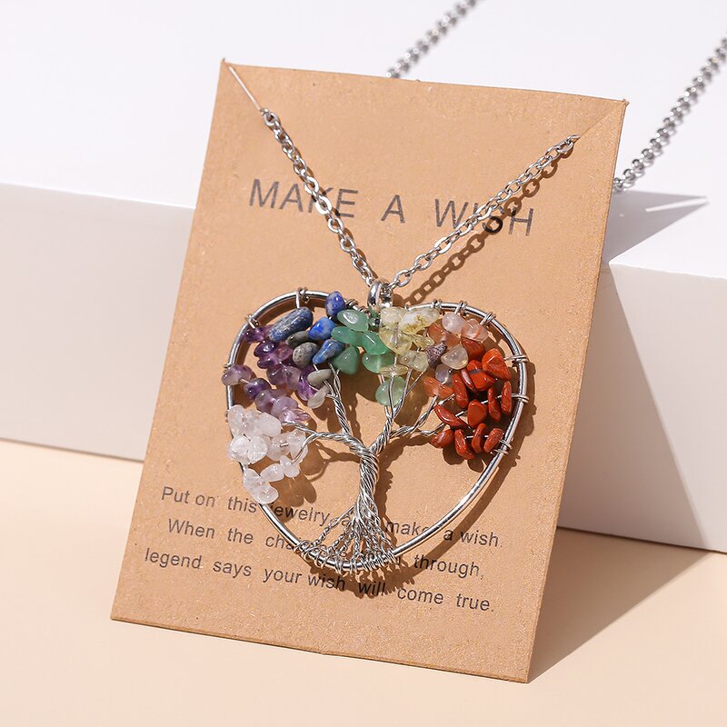 Stainless Steel Chain Necklace - 7 Chakra Healing Crystal Reiki Stone Seven Chakras