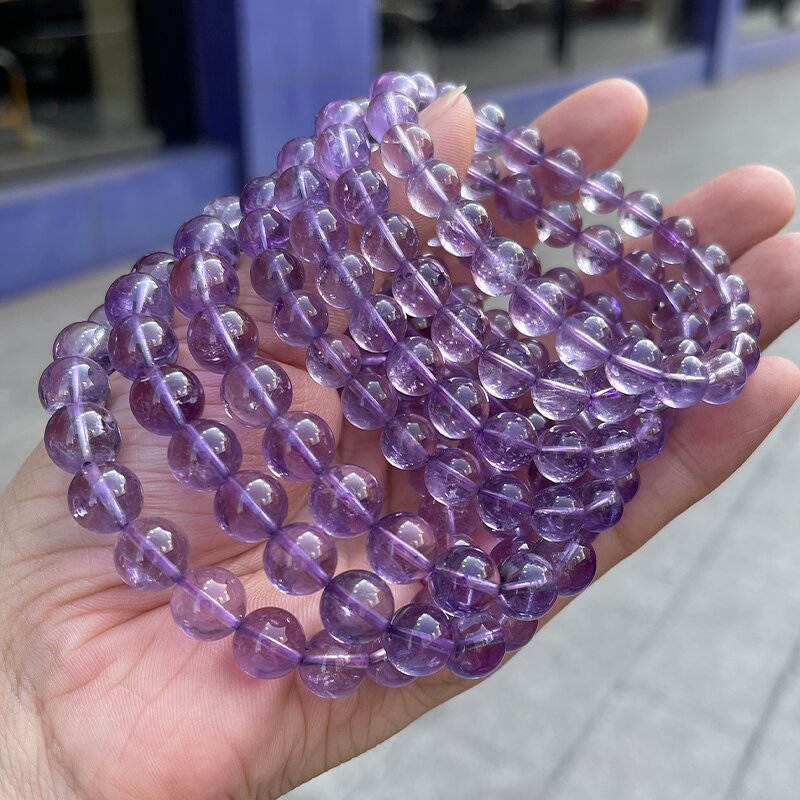 Natural Bolivian Lavender Quartz Bracelet - 8-10mm 7AA Amethyst Jewelry for Calmness