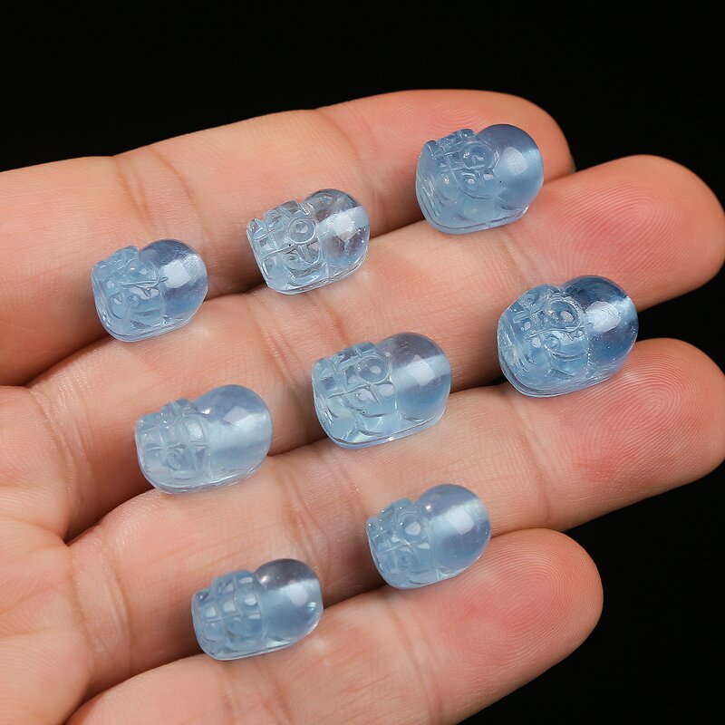 Premium Top Grade Natural Aquamarine Pixiu - 10-15mm 7A Ancient Chinese Amulet