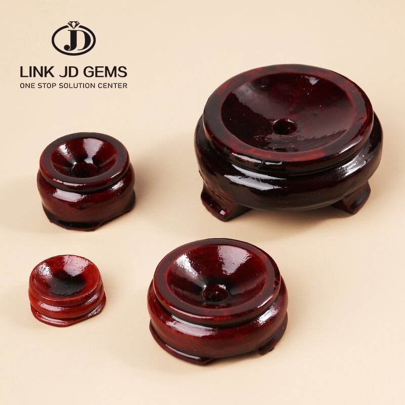 Crystal Sphere Base Mahogany Holder - Wood Pedestal Support 4-75g Home Ornament