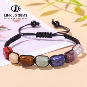Natural Stones Unisex Braided Bracelet - Seven Chakra Square Beads Adjustable Bangle