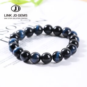 Natural Blue Tiger Eye Stone Bracelet - 8-14mm 7A High Quality Handmade Jewelry