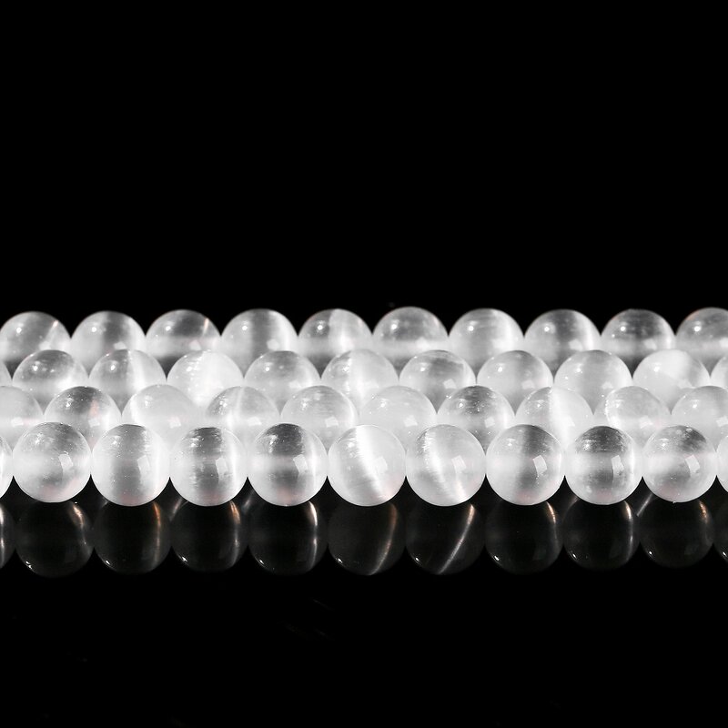 Natural Stone Beads Manufacturer - 5A White Selenite Clear Cat Eye Gypsum Loose Beads