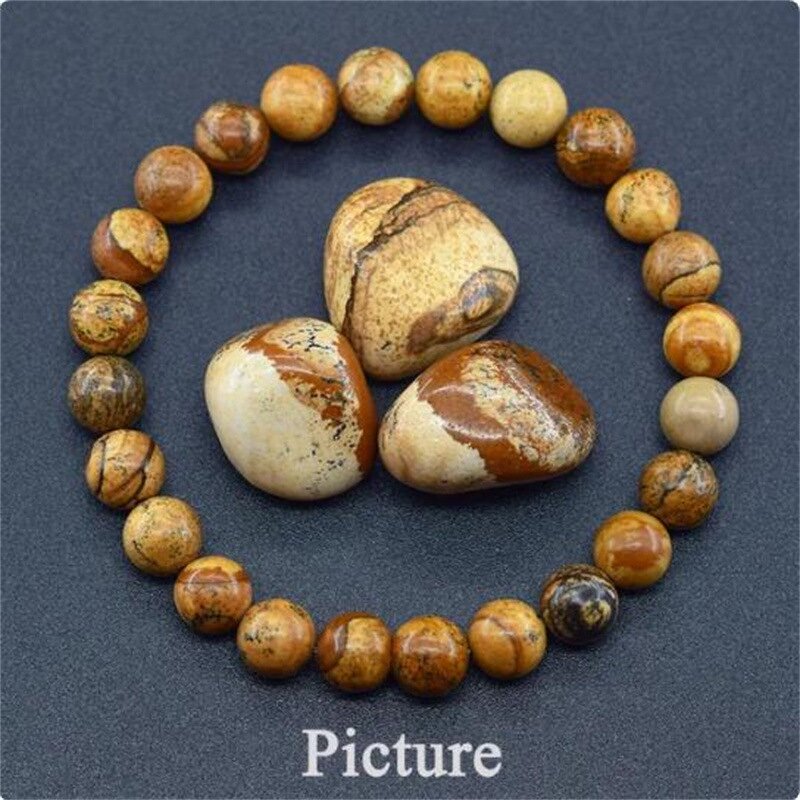 Natural Stone Beaded Bracelets - 6-10mm High Quality Elastic Round Energy Bracelets