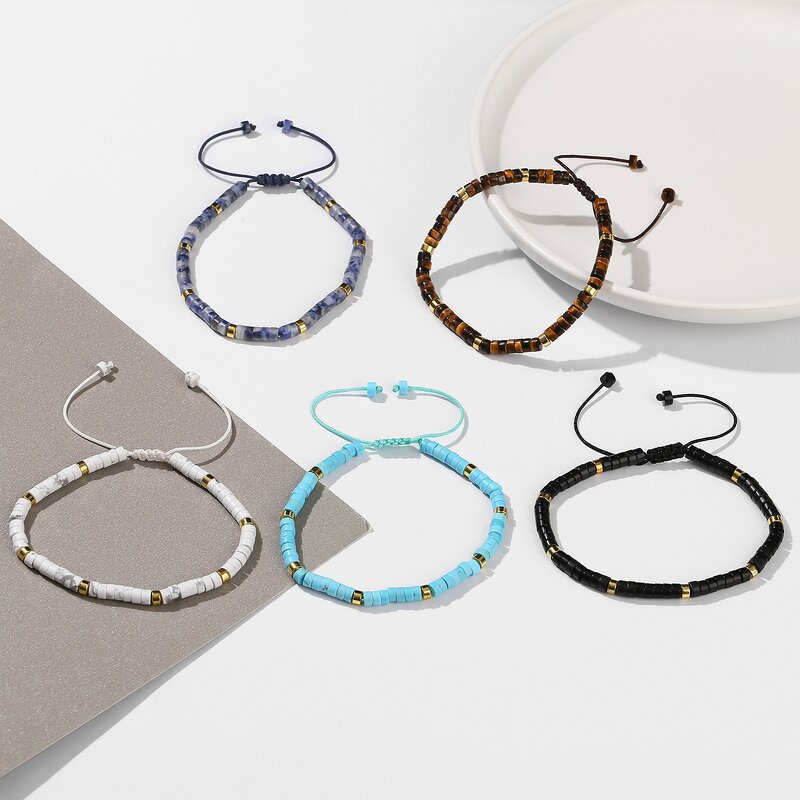 Small Faceted Natural Stone Beads Bracelet - with Copper and Alloy Tips for Women