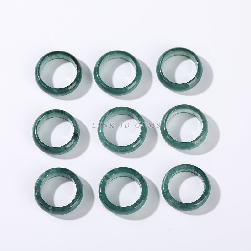 Natural Guatemala Blue Water Jadeite Ring - Gemstone Round Women Men Fashion