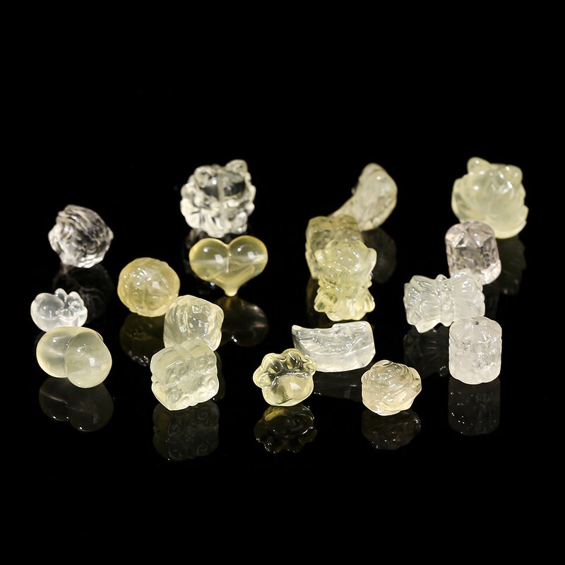 Natural Yellow Crystal Stone Carved Beads - Cat Paw Lion Head Heart Shape Lemon Quartz