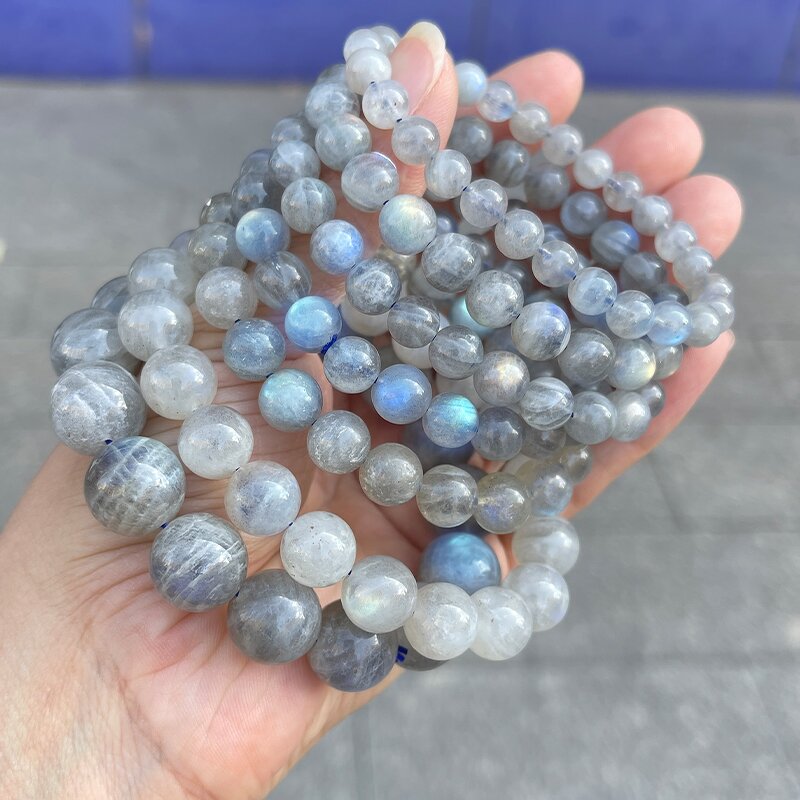 AAA Gray Moonstone Bracelet - High Quality Natural Grey Round Beads Wristband