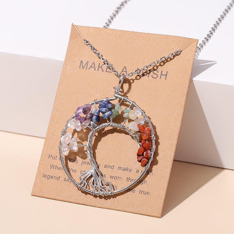 Stainless Steel Chain Necklace - 7 Chakra Healing Crystal Reiki Stone Seven Chakras