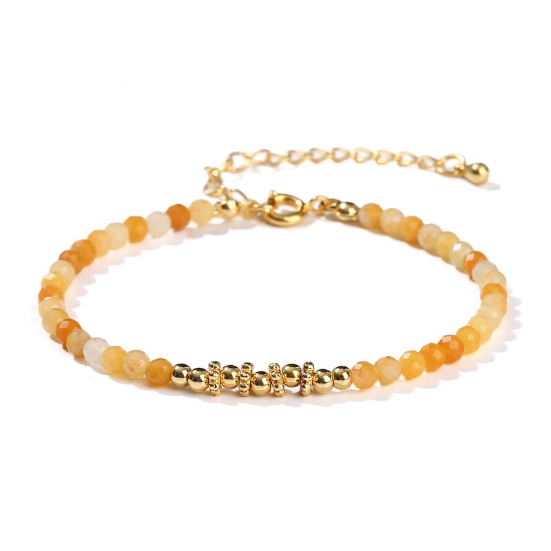 Small Faceted Natural Stone Beads Bracelet - with Copper and Alloy Tips for Women