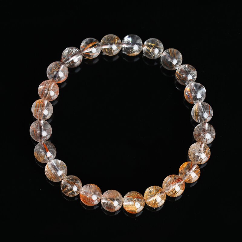 Natural Silver Rutilated Quartz Bracelet - Handmade High Quality Crystal Beaded