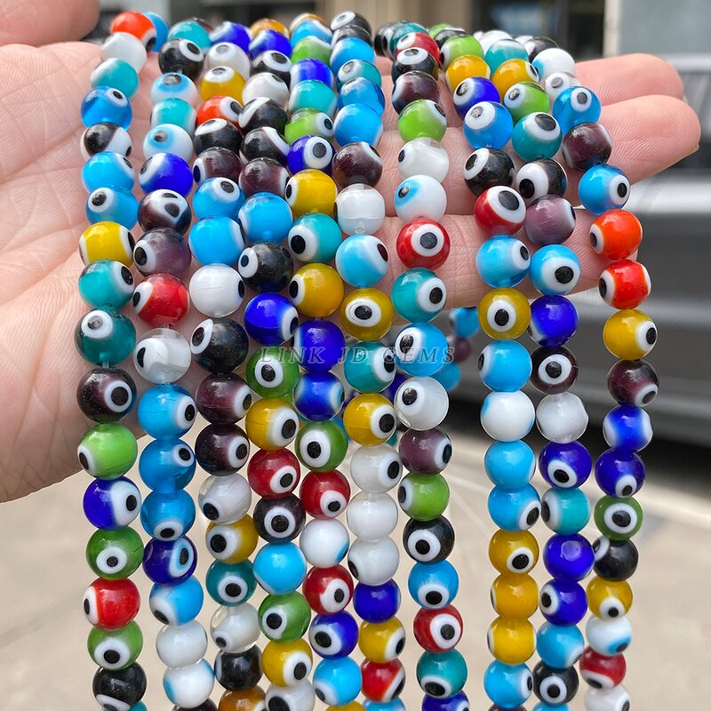 Random Mixed Color Evil Eye Beads - 4-10mm Round Lampwork Glazed Glass for Jewelry