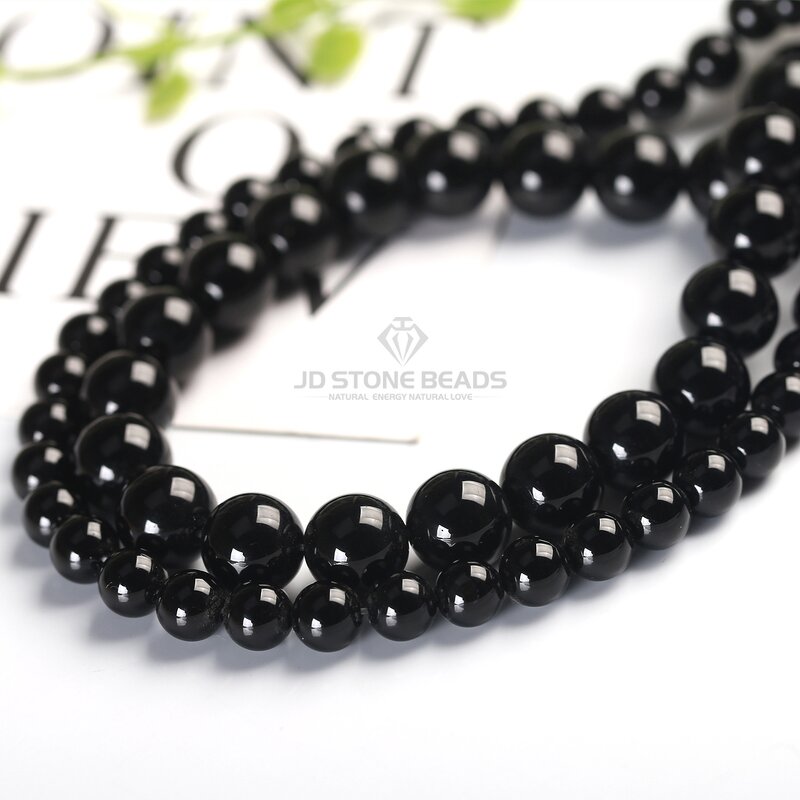 Natural Black Agates Onyx Stone Beads - 4-12mm Smooth Round Loose Beads for Jewelry Making