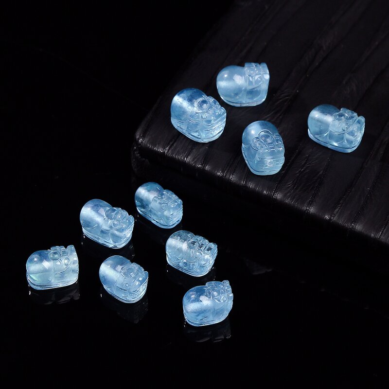 Premium Top Grade Natural Aquamarine Pixiu - 10-15mm 7A Ancient Chinese Amulet