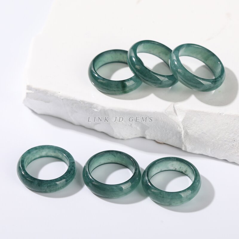 Natural Guatemala Blue Water Jadeite Ring - Gemstone Round Women Men Fashion