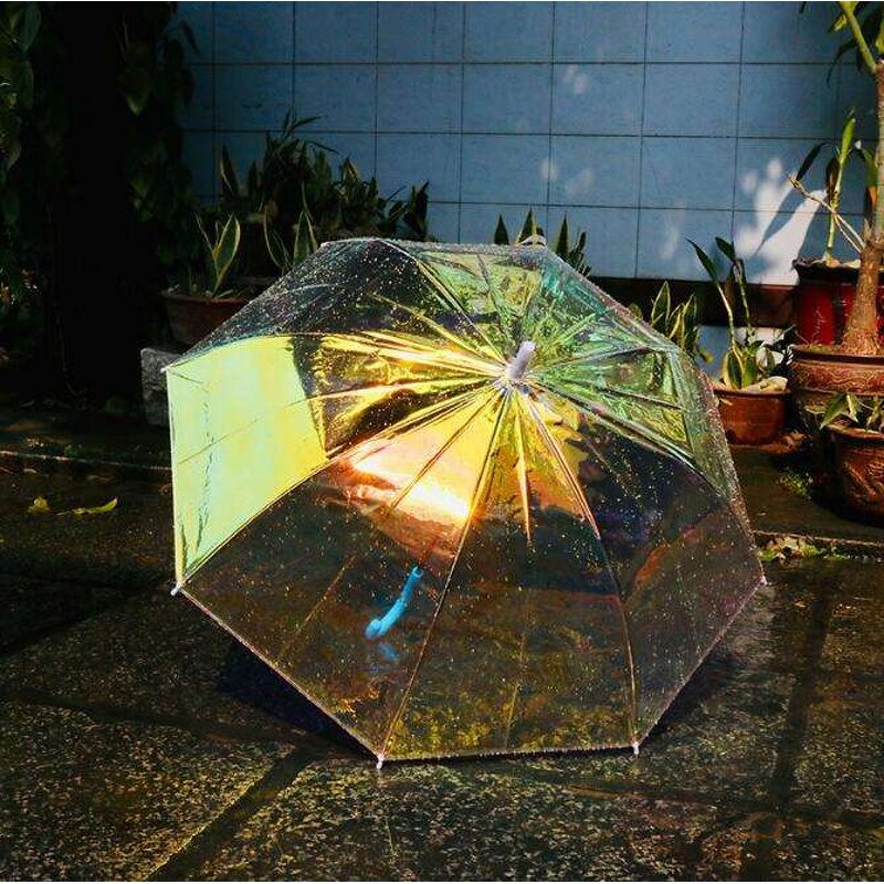 Straight Umbrella Manufacturer - New Design Customized Colorful Transparent 23 Inch Semi-automatic Shining Rainbow Film