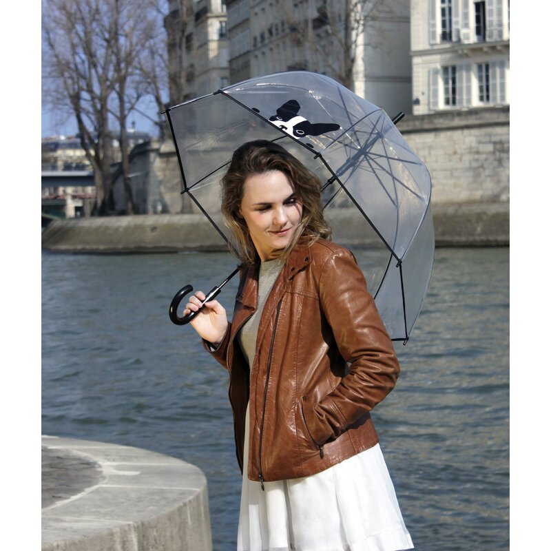 Stick Umbrella Manufacturer - Large Canopy Transparent Dome Coverage with Reflective Strip J Hook Handle Outdoor Clear