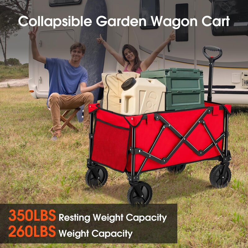 Folding Wagon Manufacturer - Collapsible Heavy Duty Utility Beach Cart with Side Pocket and Brakes Large Capacity