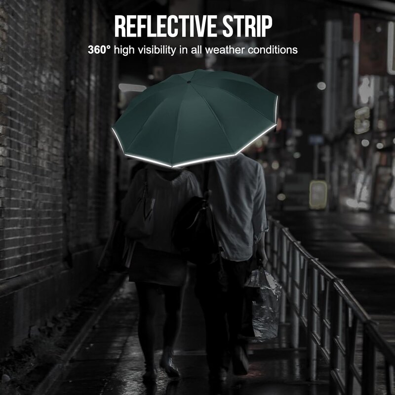 LED Umbrella Manufacturer - 23-Inch Compact Travel Automatic Open & Close Folding with 8 Ribs Reflective Cloth Strip
